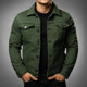 Men's denim jacket with pointed collar and buttoned chest pockets