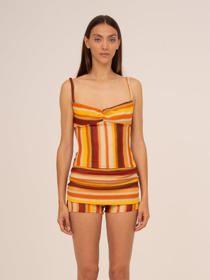 Striped knitted top with a textured finish