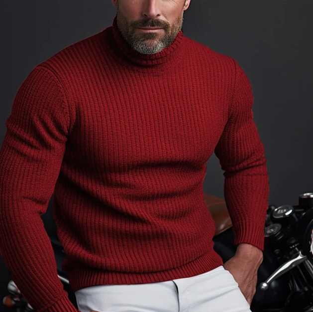 Men's plain fitted roll neck jumper with long sleeves