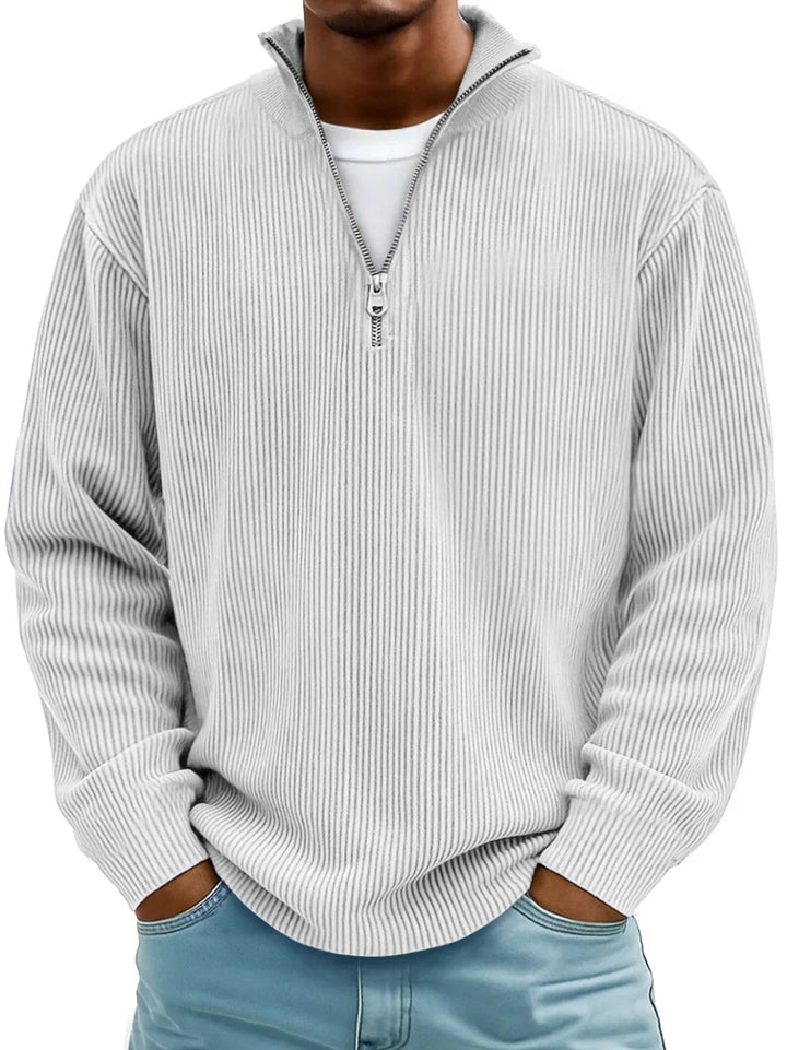 Men's ribbed quarter-zip sweater with stand collar