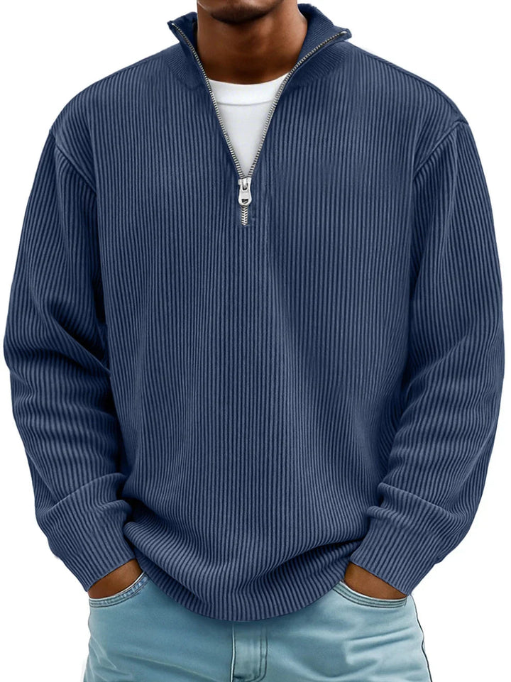 Men's ribbed quarter-zip sweater with stand collar
