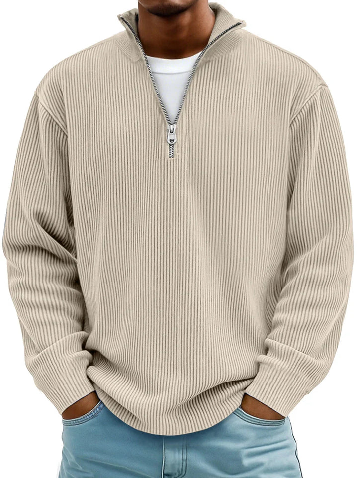 Men's ribbed quarter-zip sweater with stand collar