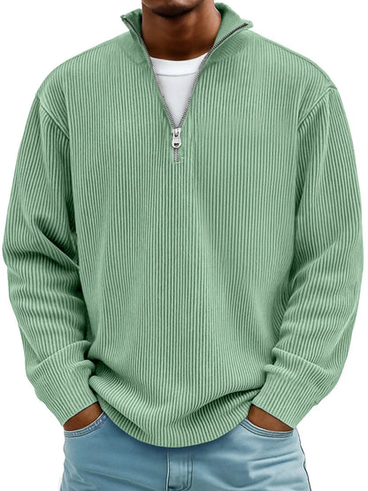 Men's ribbed quarter-zip sweater with stand collar