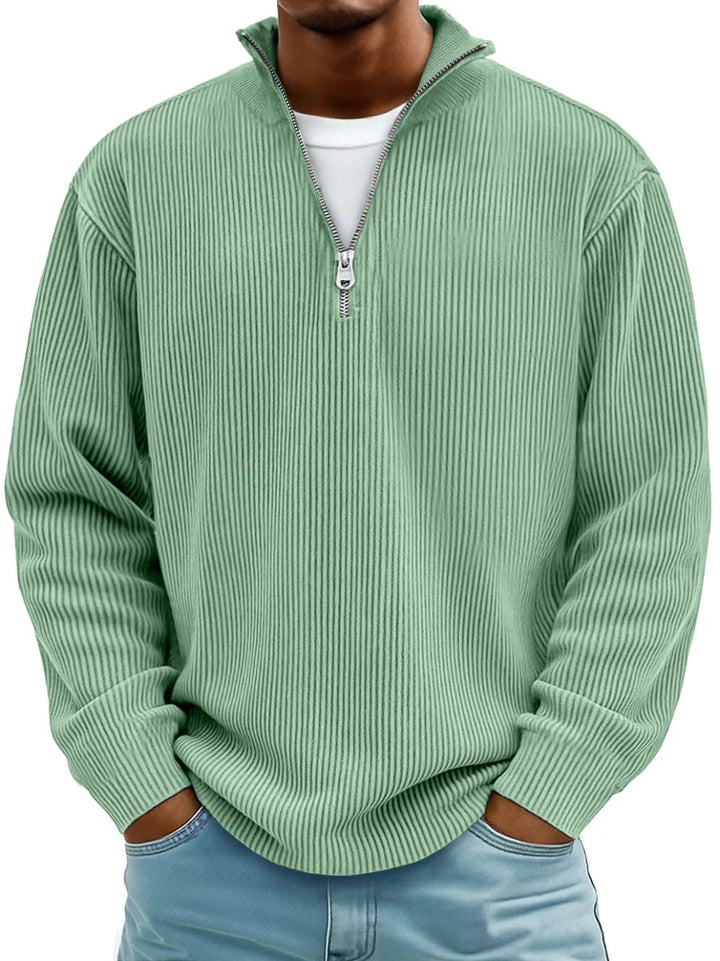 Men's ribbed quarter-zip sweater with stand collar