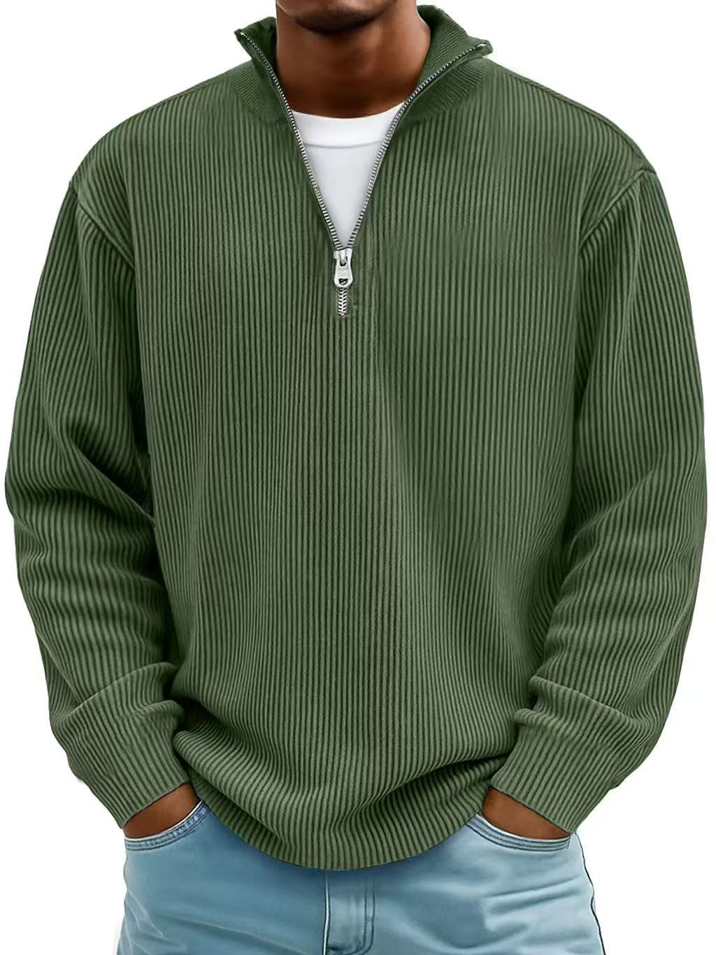 Men's ribbed quarter-zip sweater with stand collar