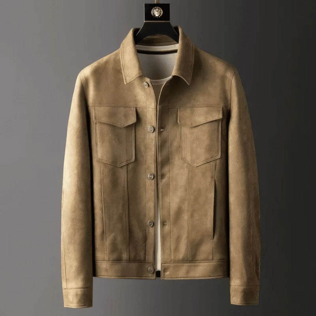 Men's long-sleeve utility jacket with shirt collar, button front and four flap pockets