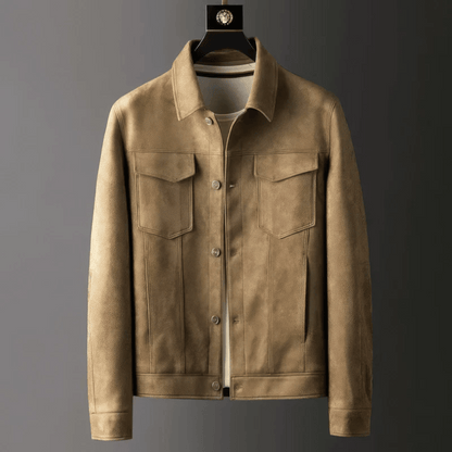 Men's long-sleeve utility jacket with shirt collar, button front and four flap pockets