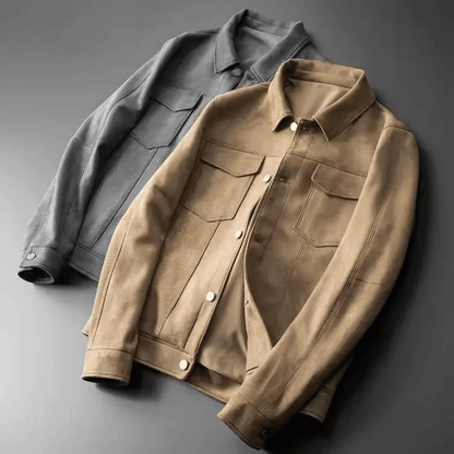 Men's long-sleeve utility jacket with shirt collar, button front and four flap pockets