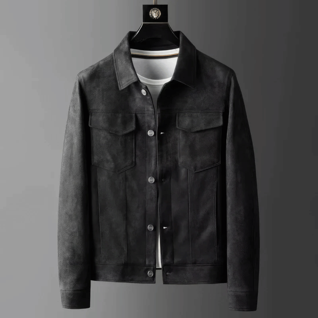 Men's long-sleeve utility jacket with shirt collar, button front and four flap pockets