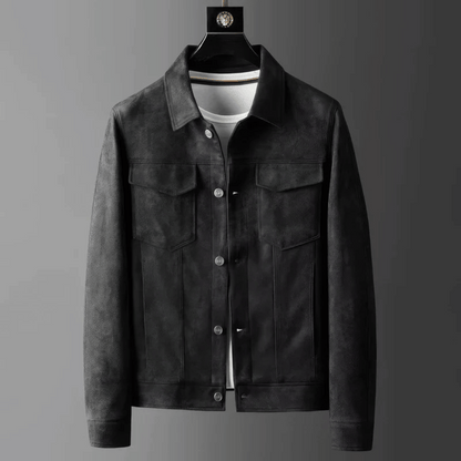 Men's long-sleeve utility jacket with shirt collar, button front and four flap pockets
