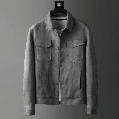 Men's long-sleeve utility jacket with shirt collar, button front and four flap pockets