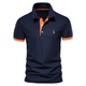 Men's Short Sleeve Polo Shirt, Contrast Collar Embroidered Casual Smart Polo