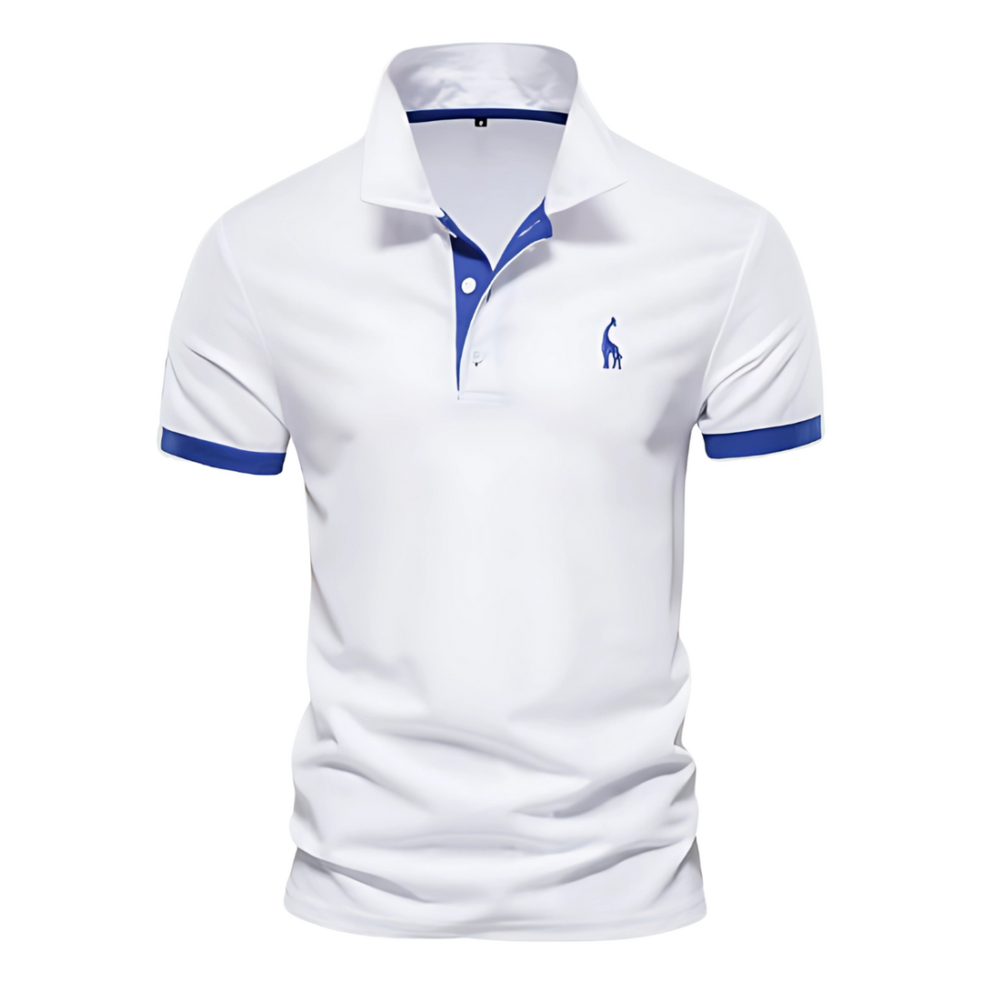 Men's Short Sleeve Polo Shirt, Contrast Collar Embroidered Casual Smart Polo