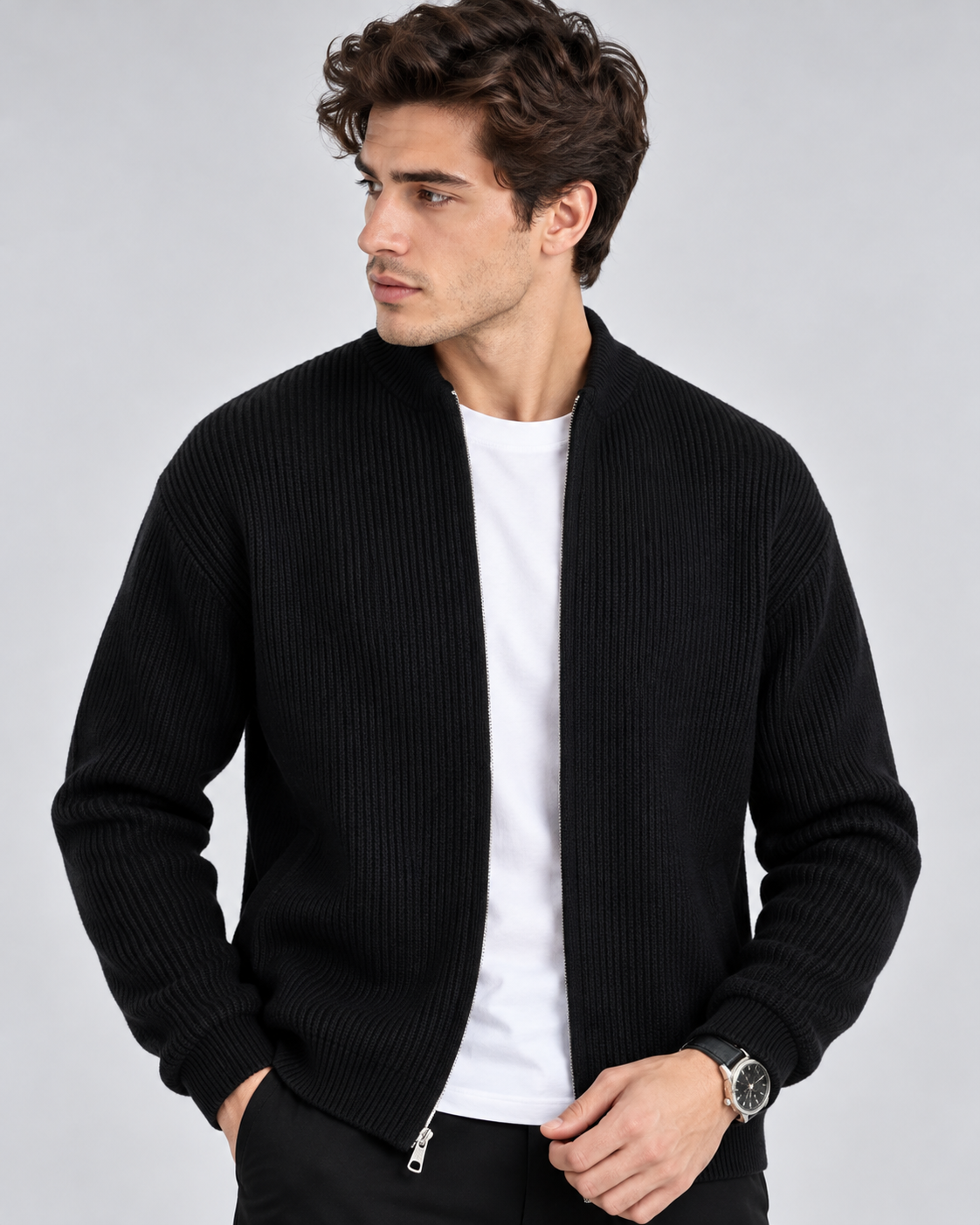 Men's fitted knitted cardigan in a business style
