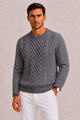Men's cable knit crew neck sweater with long sleeves