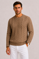 Men's cable knit crew neck sweater with long sleeves