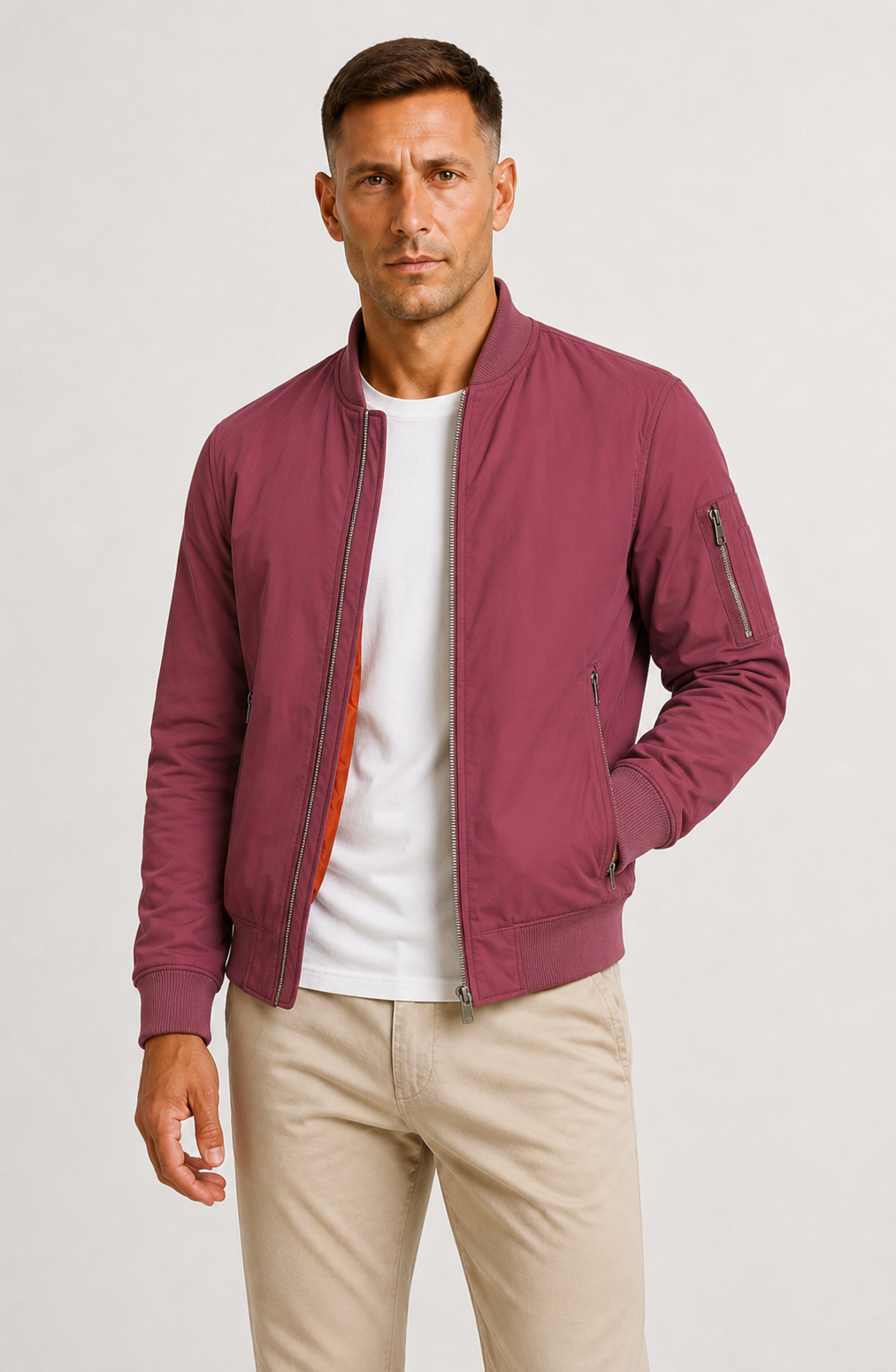 Men's Oversized Bomber Jacket with Full Zip