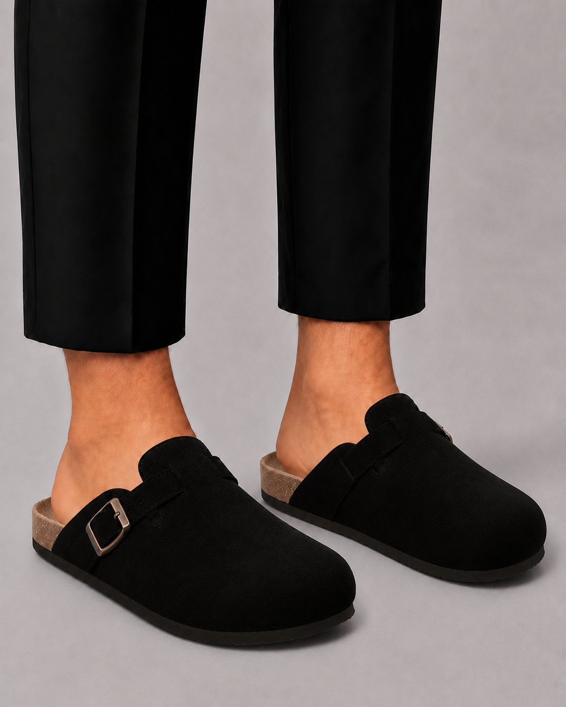 Men's Suede Clogs with Adjustable Buckle