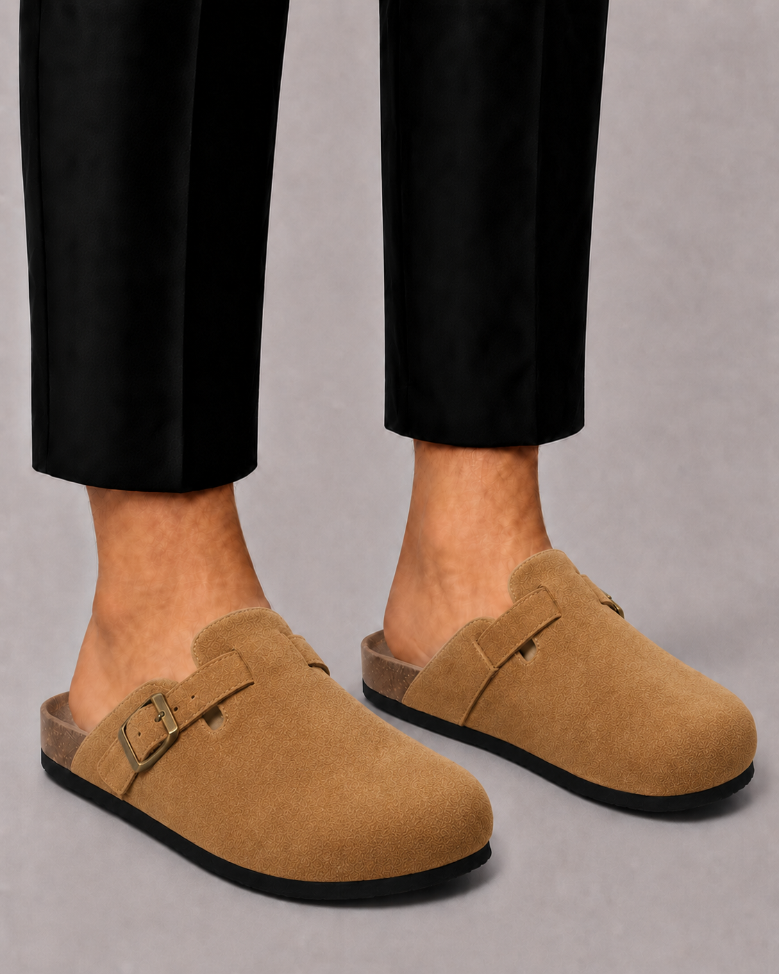 Men's Suede Clogs with Adjustable Buckle
