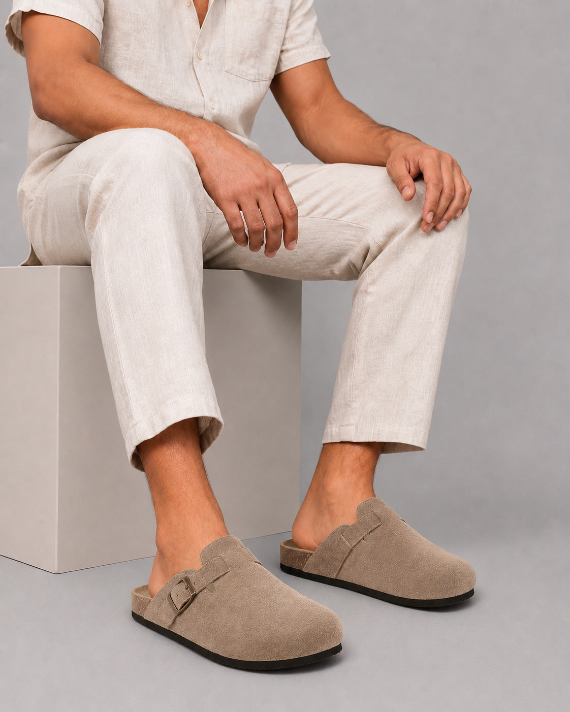 Men's Suede Clogs with Adjustable Buckle