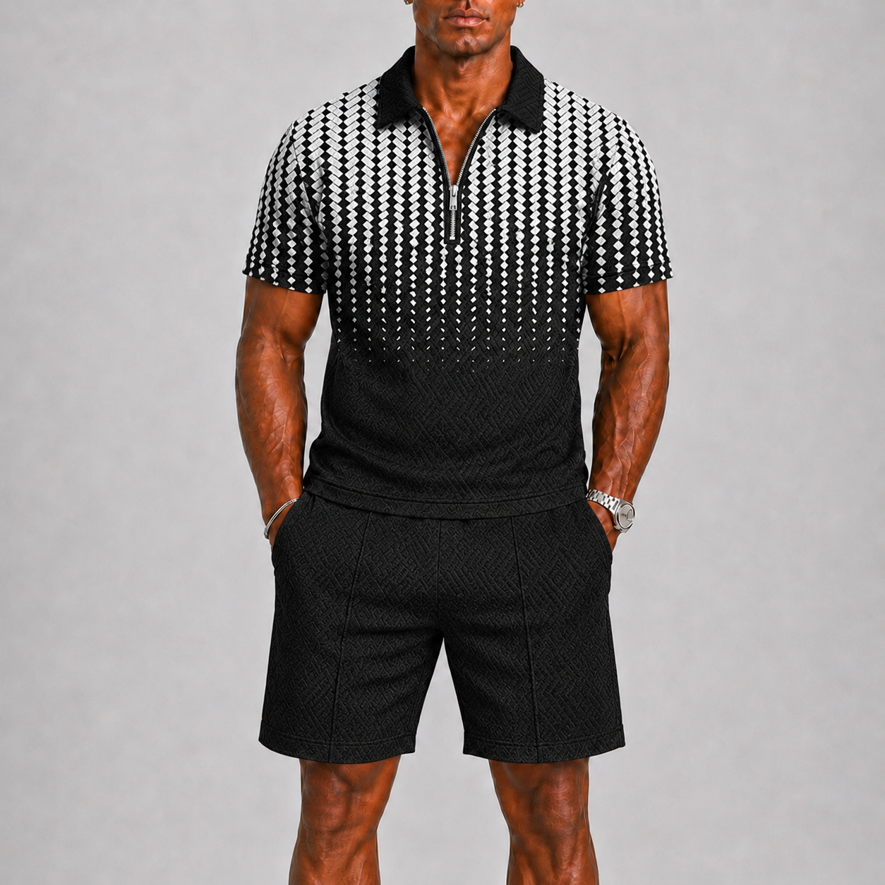 Men's Summer Set with Zip Polo and Shorts