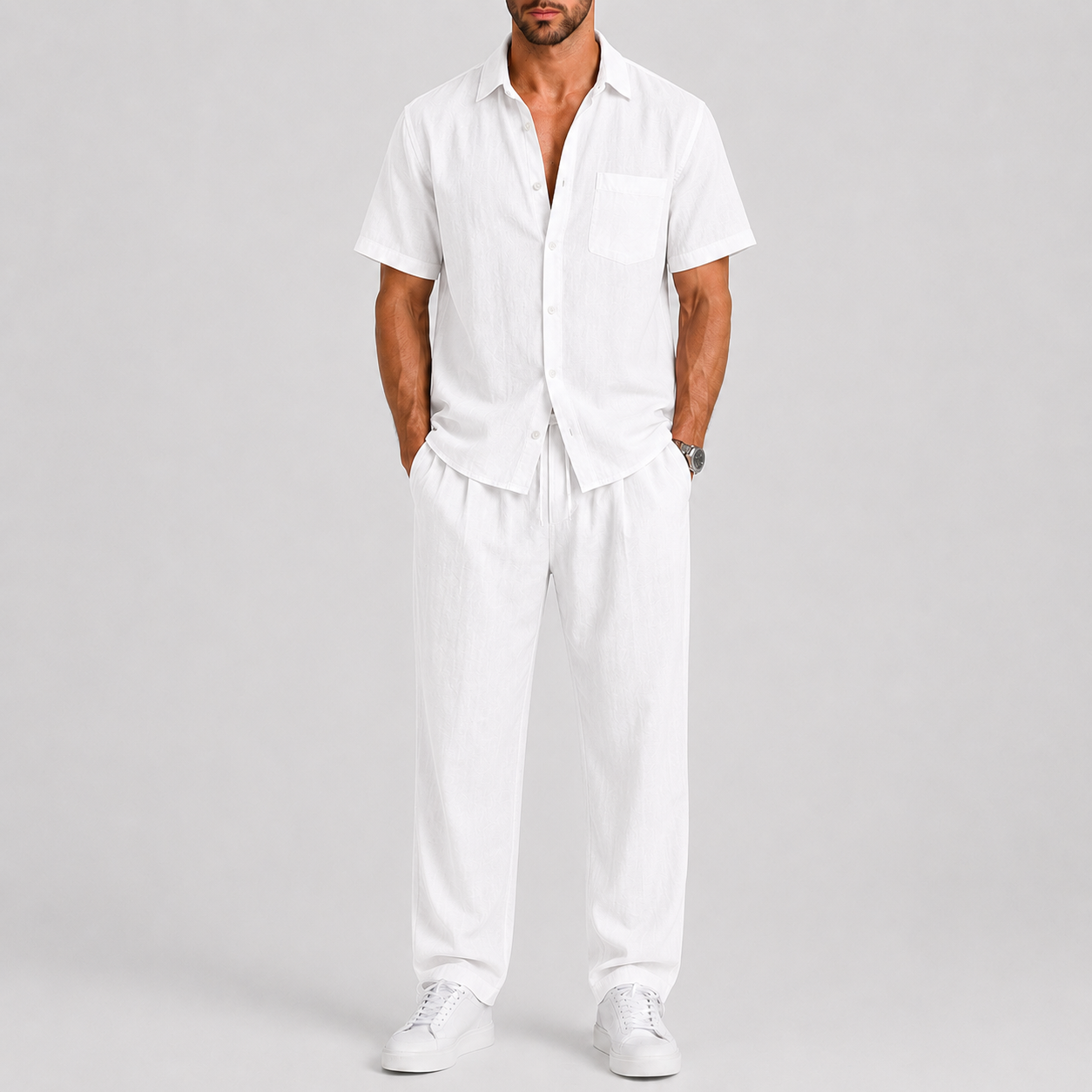Men's Summer Set with Shirt and Wide-Leg Trousers