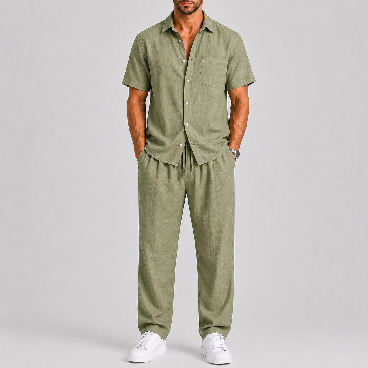 Men's Summer Set with Shirt and Wide-Leg Trousers