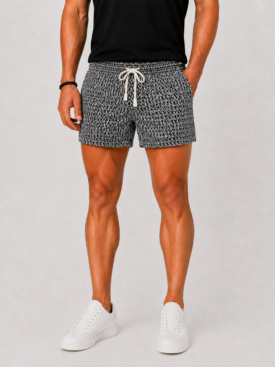Men's Shorts with Houndstooth Pattern
