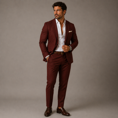 Men's slim fit two piece suit with textured finish and notched lapels