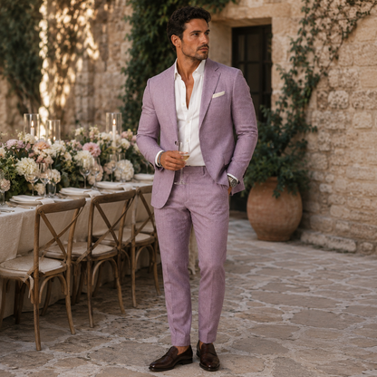 Men's slim fit two piece suit with textured finish and notched lapels