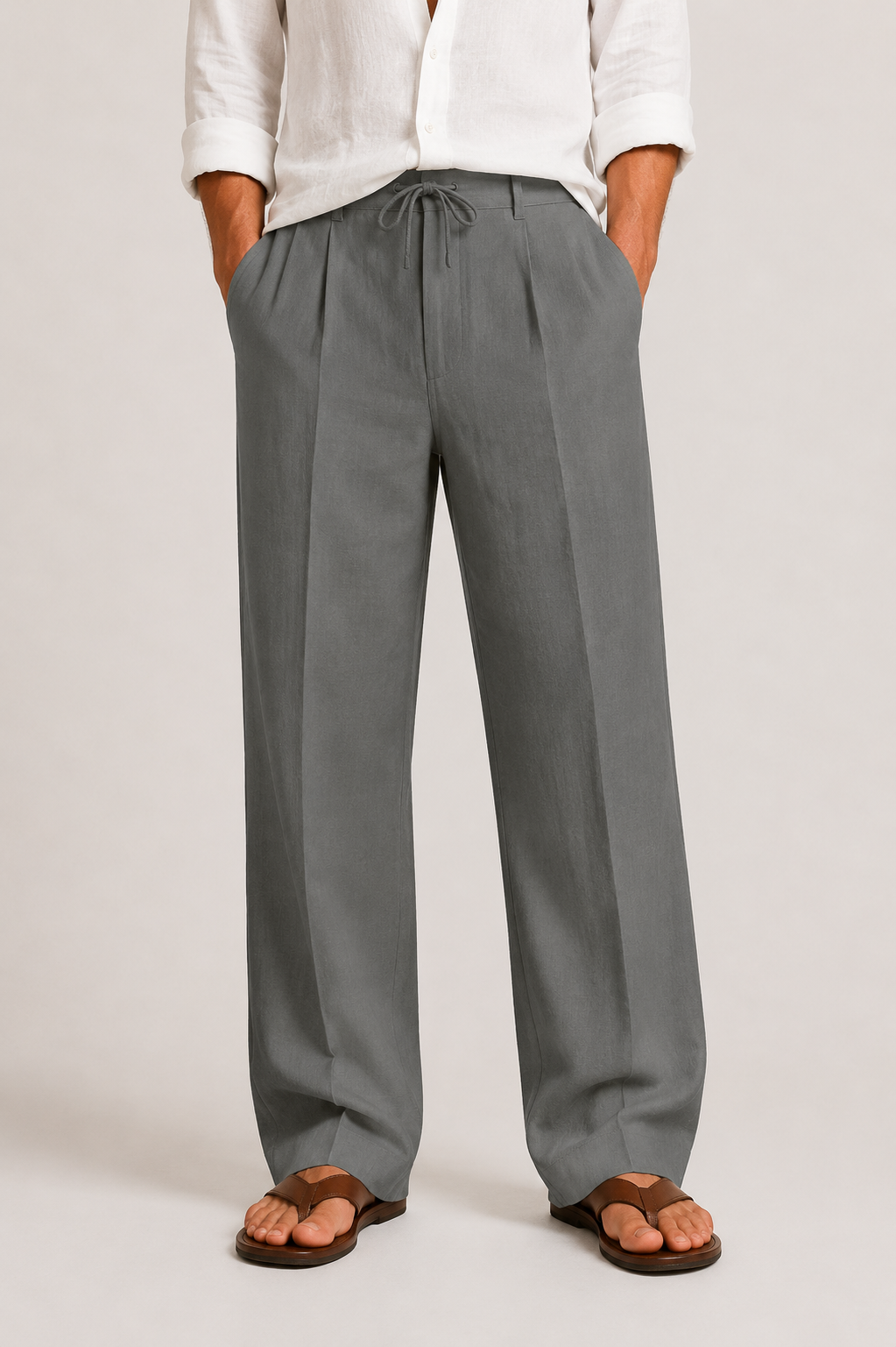 Men's Linen Trousers with Drawstring Waist