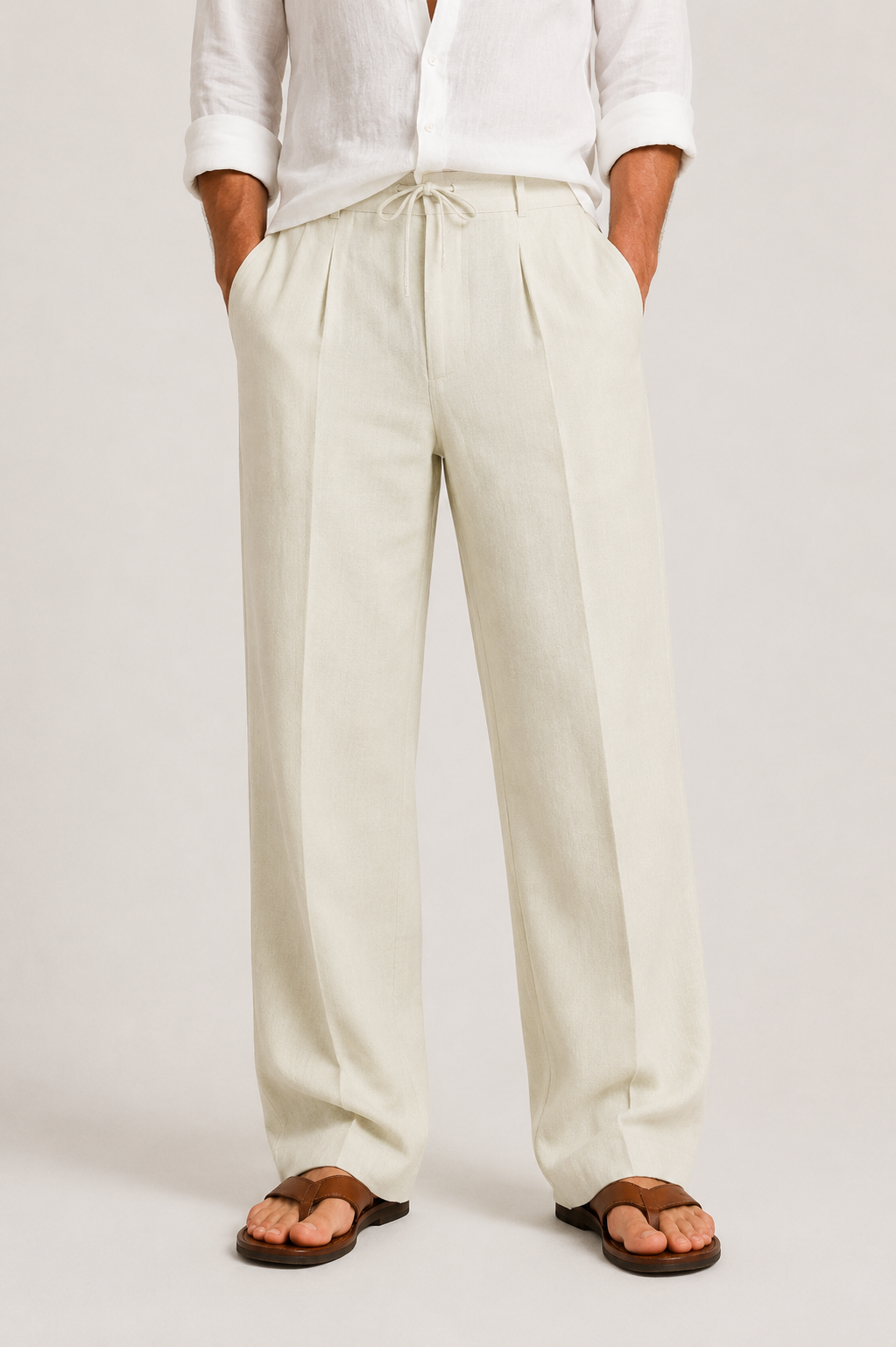 Men's Linen Trousers with Drawstring Waist