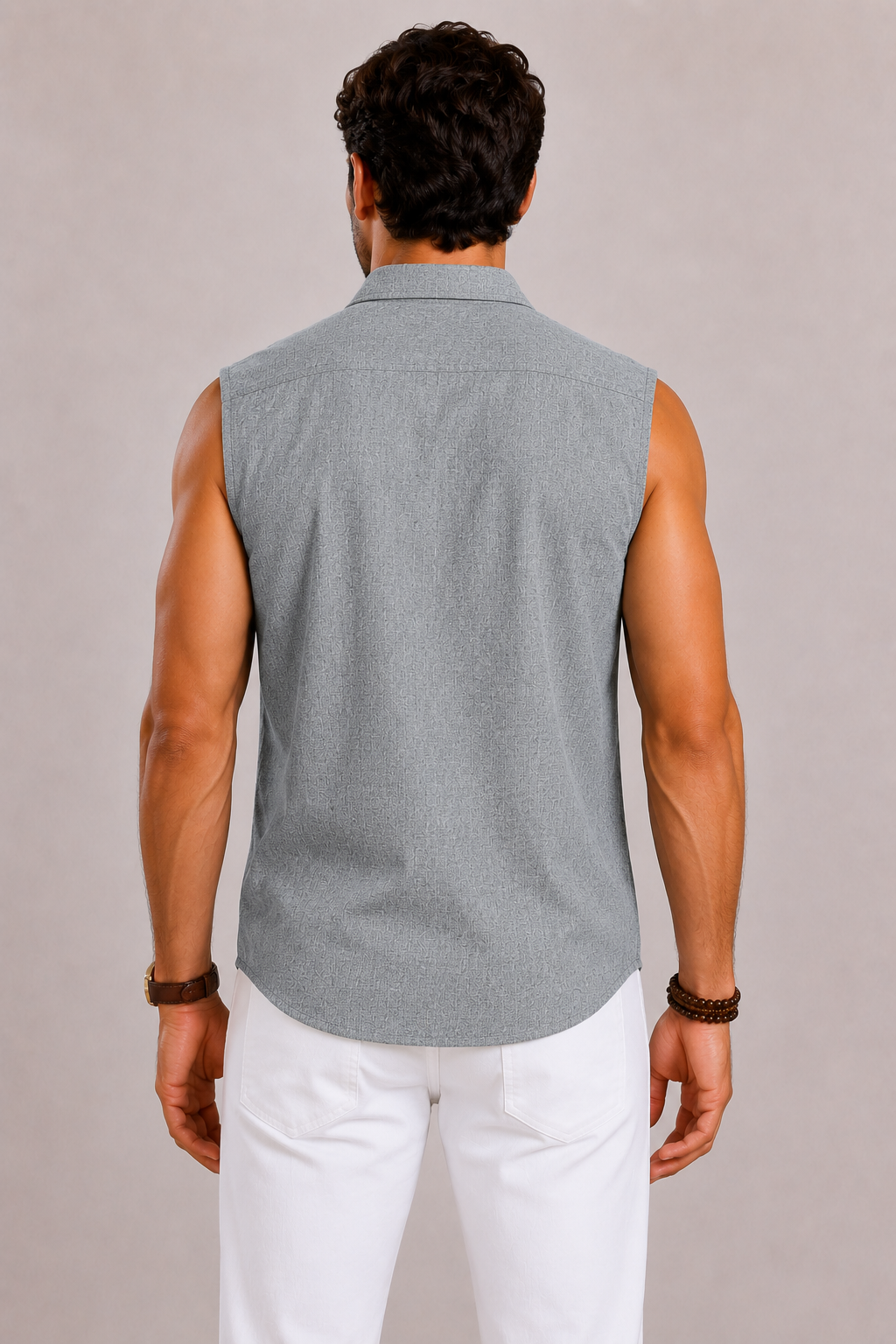 Men's Sleeveless Cotton-Linen Shirt