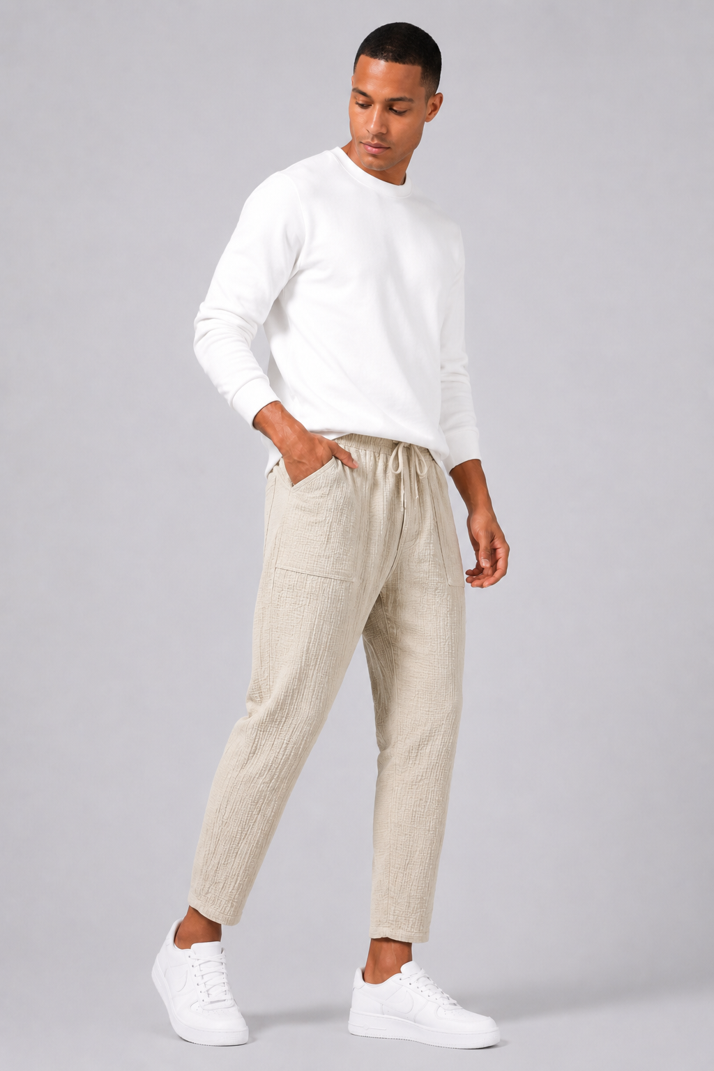 Men's Tapered Joggers in Textured Fabric