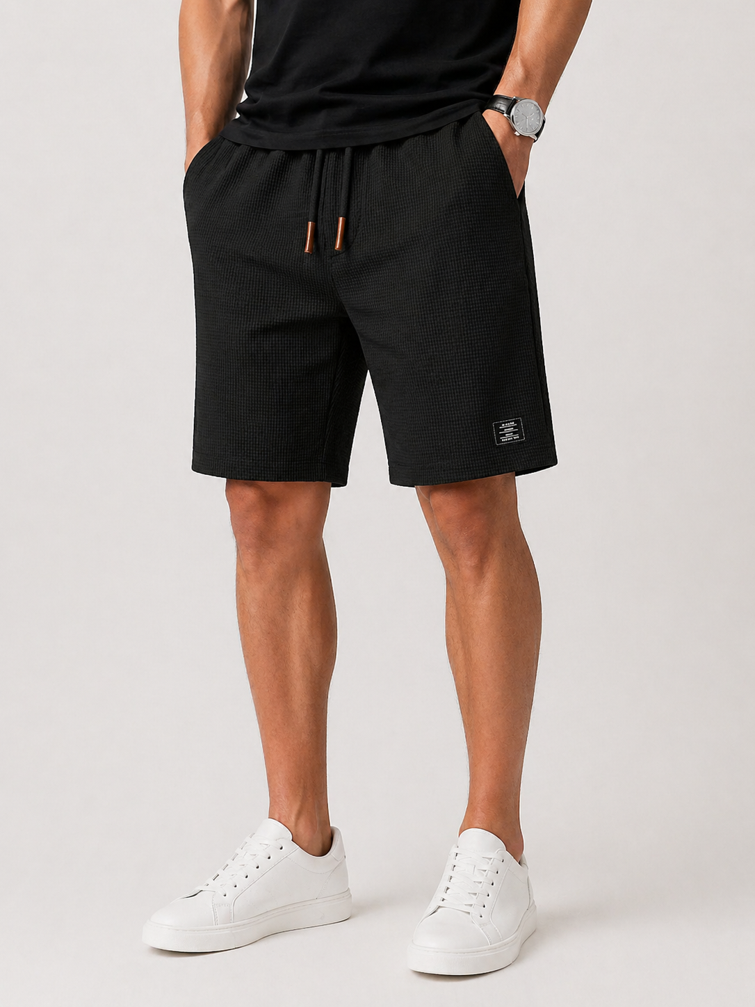 Men's Textured Drawstring Shorts with Relaxed Fit