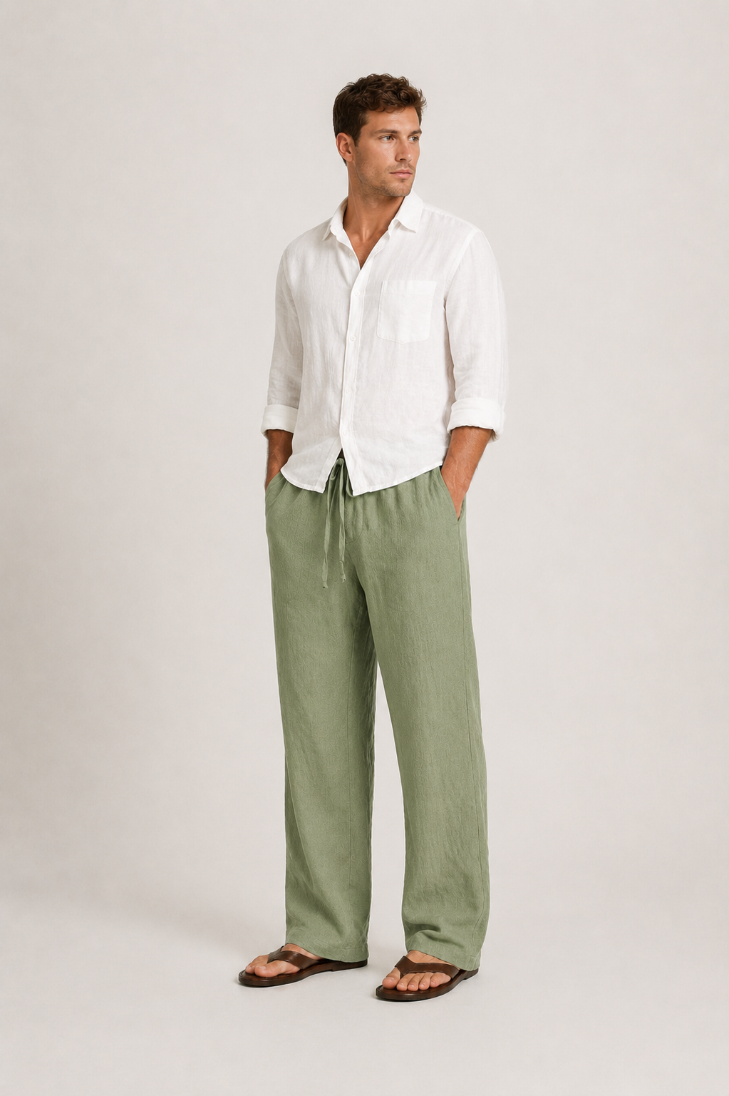 Men's Linen Trousers with Drawstring Waist