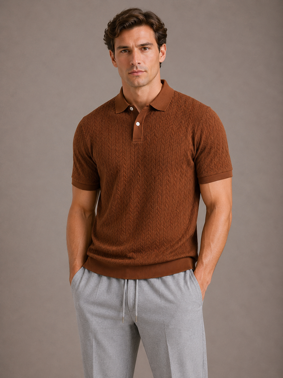 Men's Textured Polo Shirt with Regular Fit