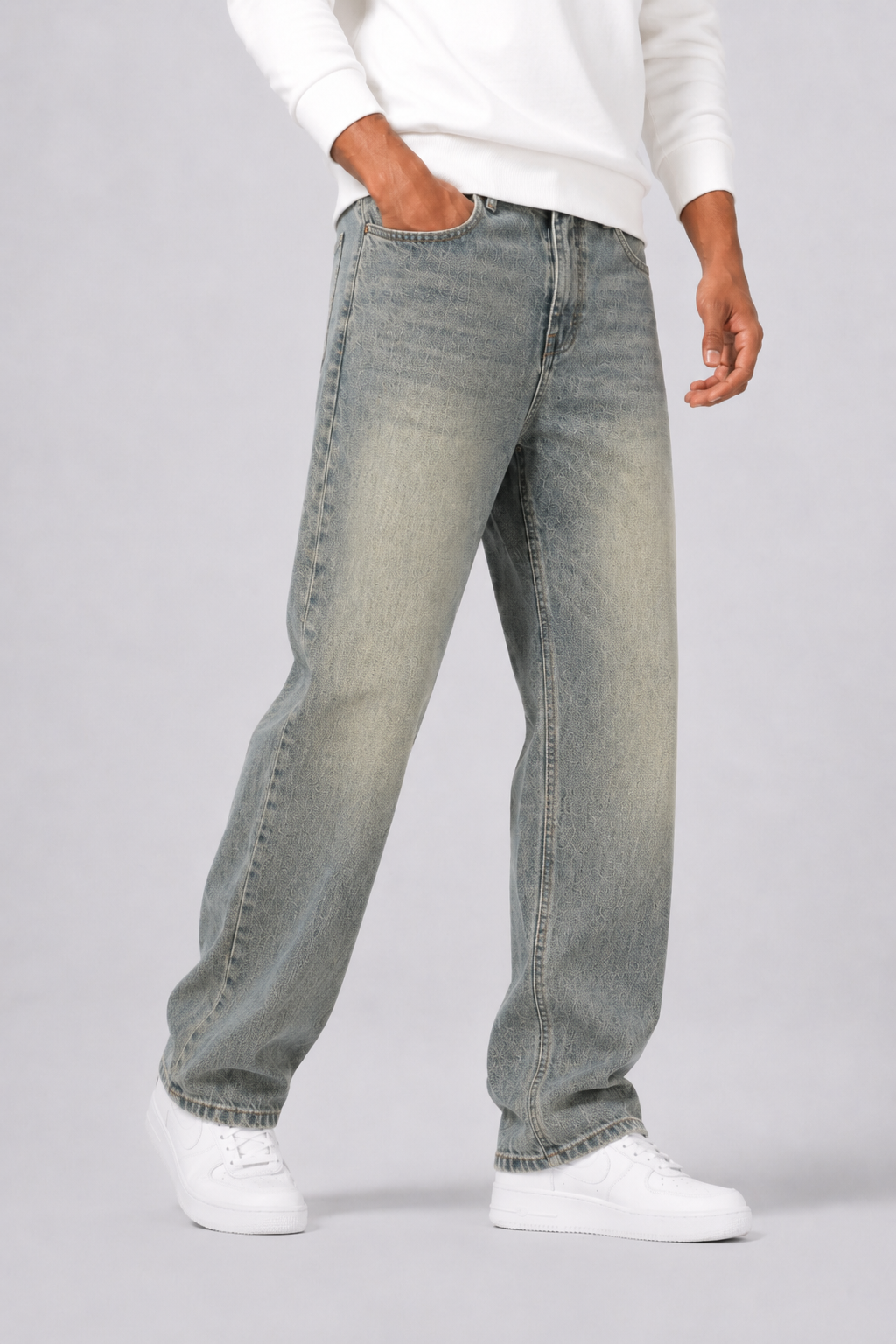 Men's Straight-Fit Jeans in Washed Denim