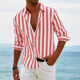 Men's Vertical Stripe Shirt, Short Sleeve Lightweight Button-Down Summer Shirt Regular Fit