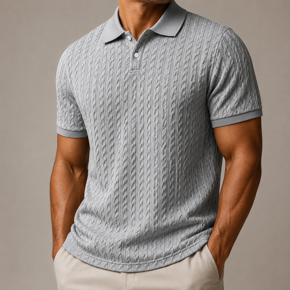 Men's cable knit polo shirt with textured knit finish