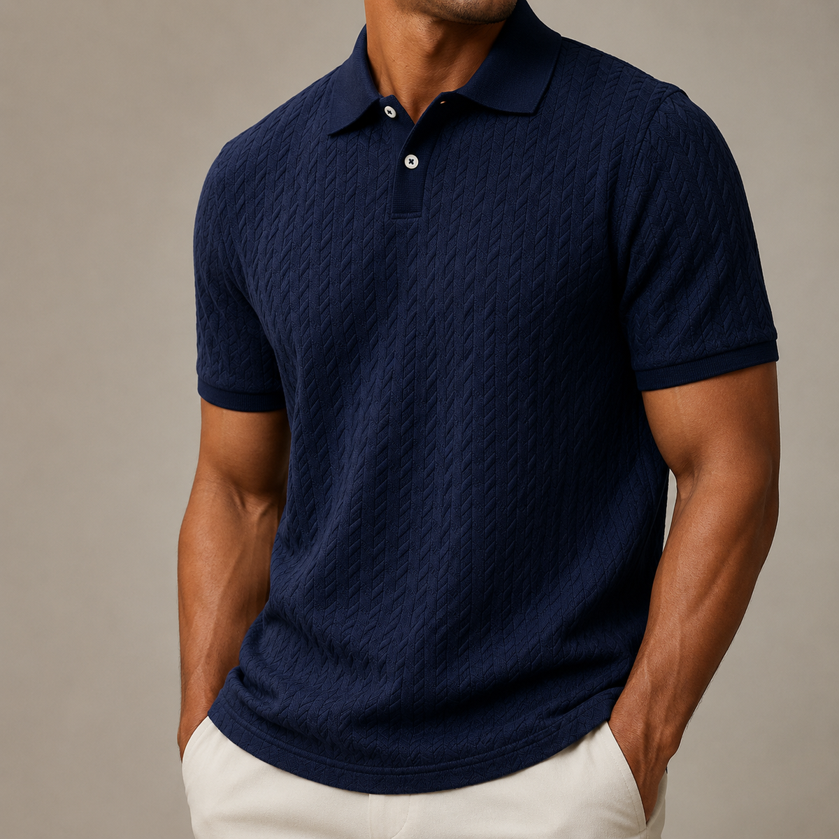 Men's cable knit polo shirt with textured knit finish