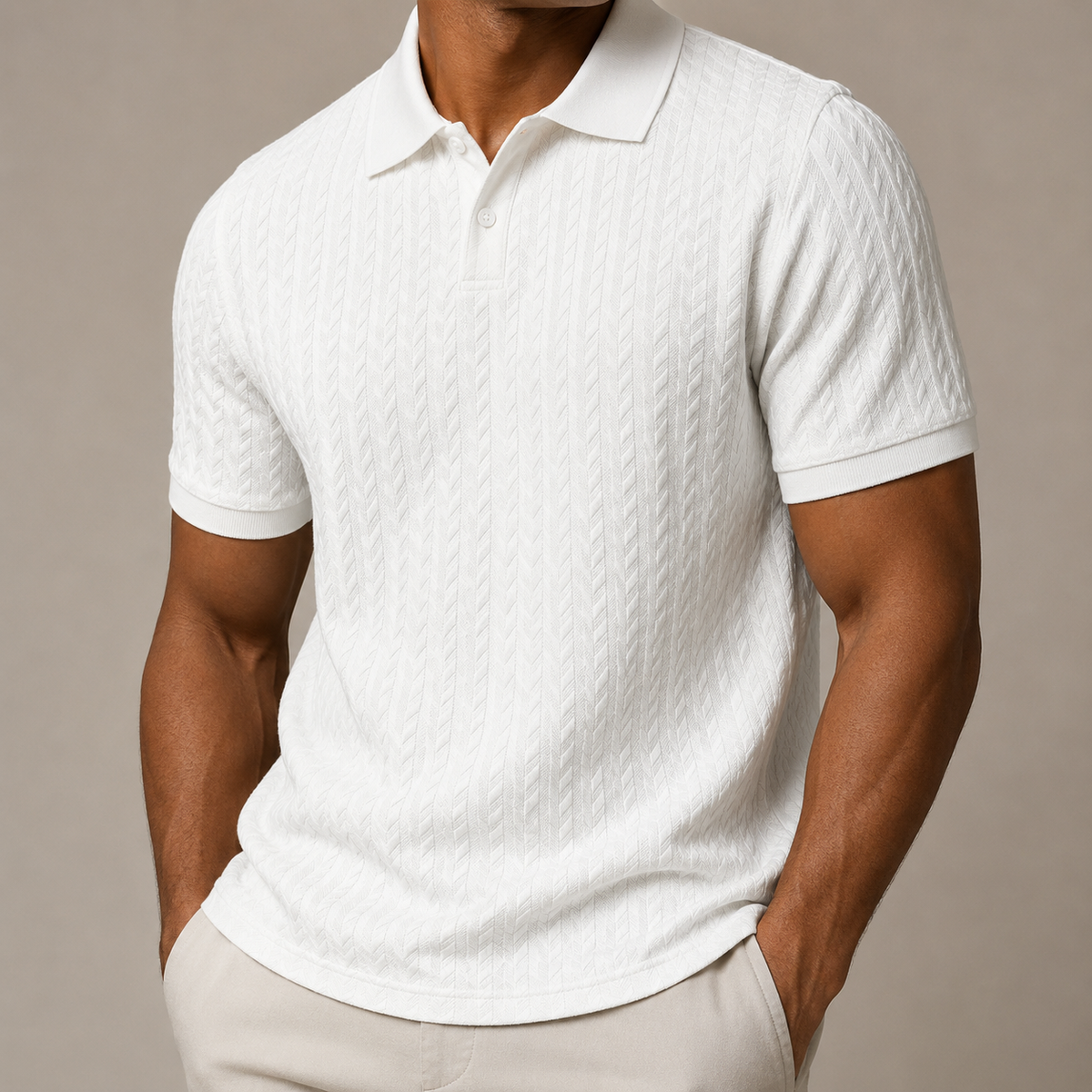 Men's cable knit polo shirt with textured knit finish