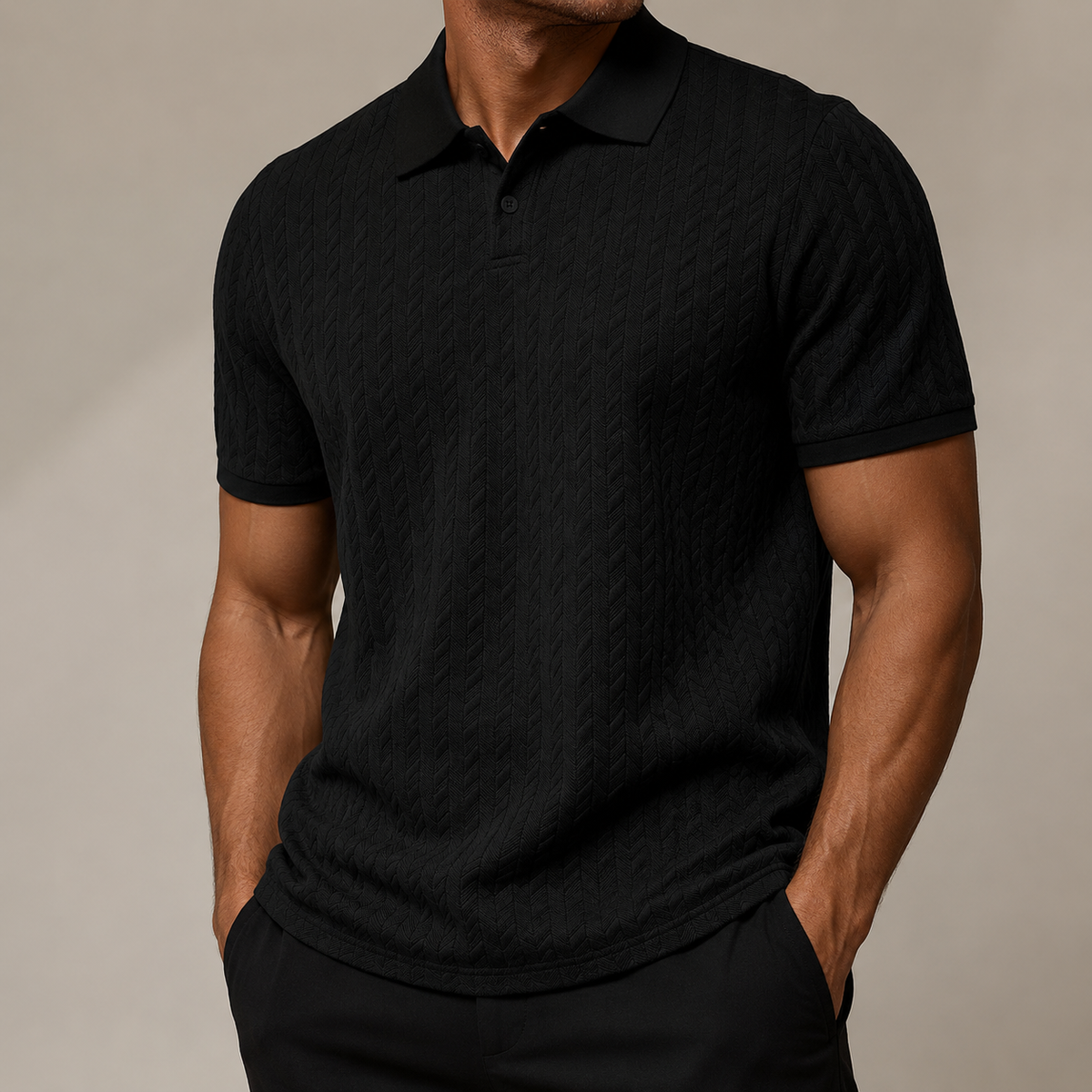 Men's cable knit polo shirt with textured knit finish