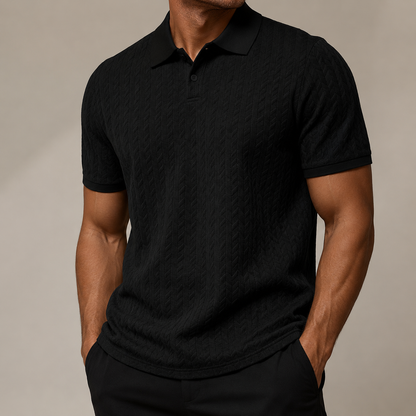 Men's cable knit polo shirt with textured knit finish