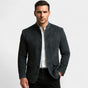 Men's corduroy blazer with mandarin collar, button front and flap pockets