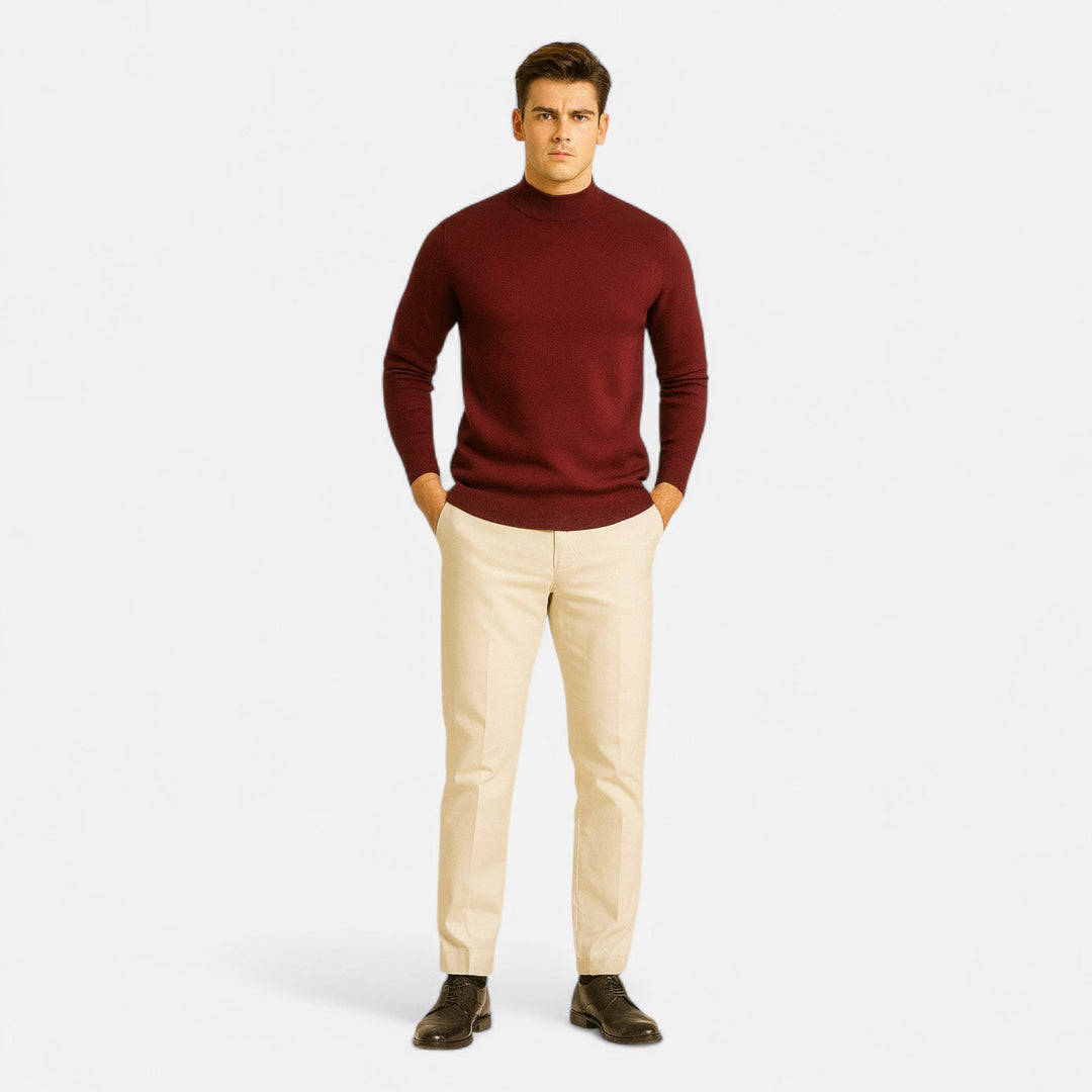Men's crew neck knit sweater with ribbed collar and hem