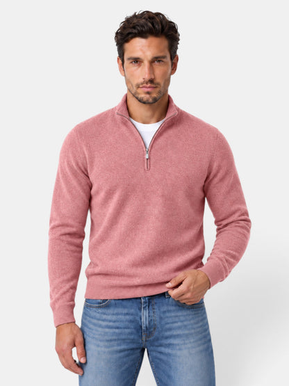 Men's quarter-zip mock neck jumper with long sleeves and ribbed trims