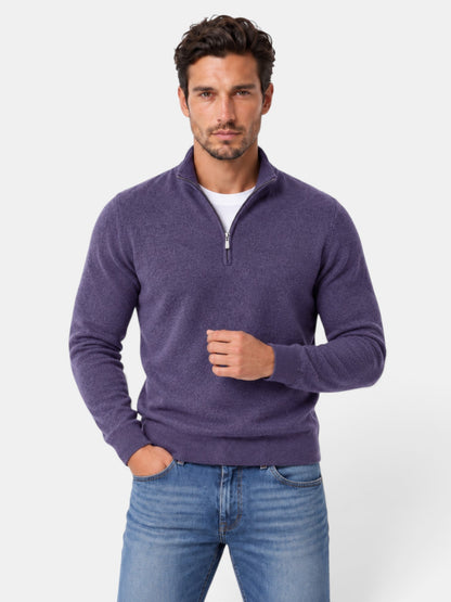 Men's quarter-zip mock neck jumper with long sleeves and ribbed trims