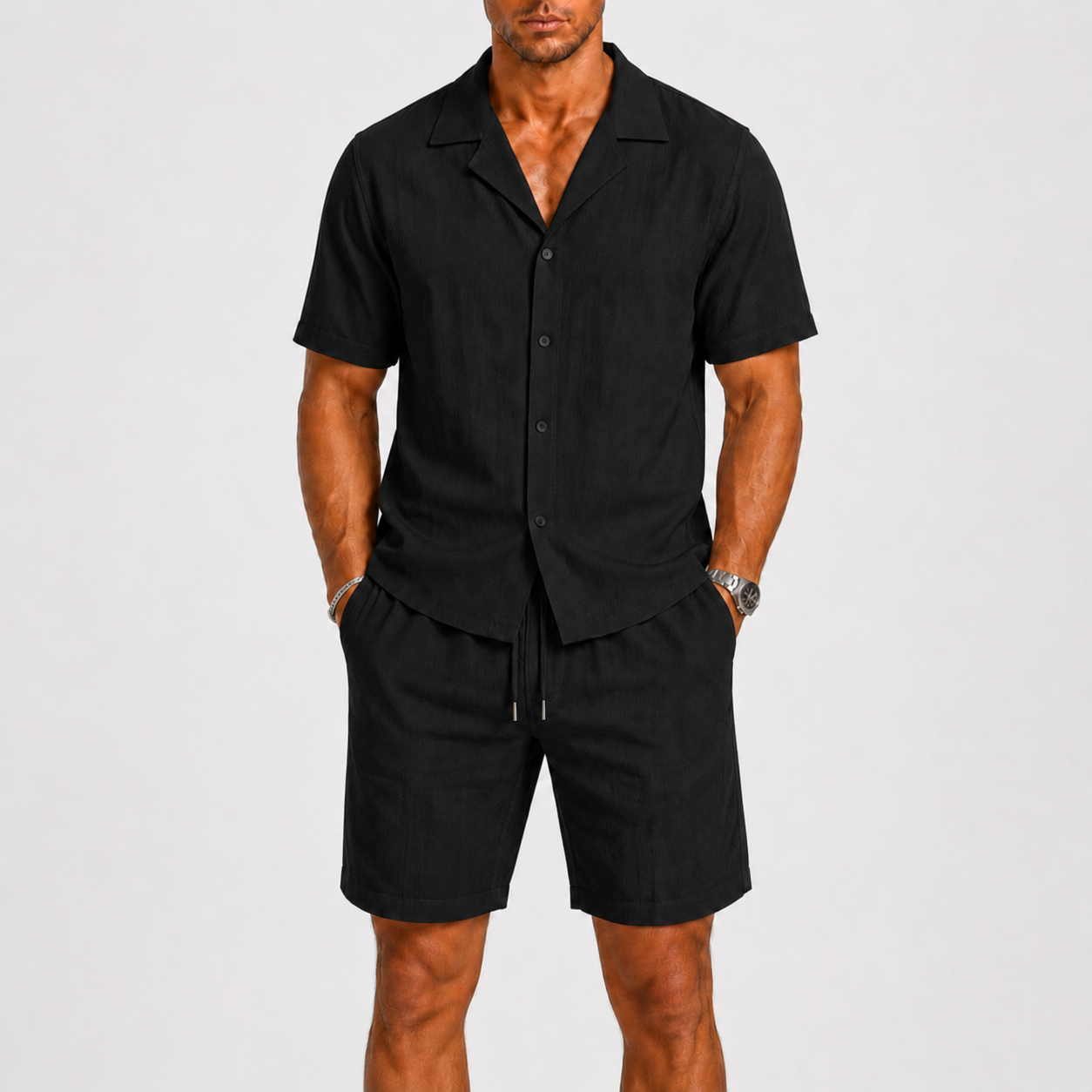 Men's Relaxed Linen Set with Camp-Collar Shirt