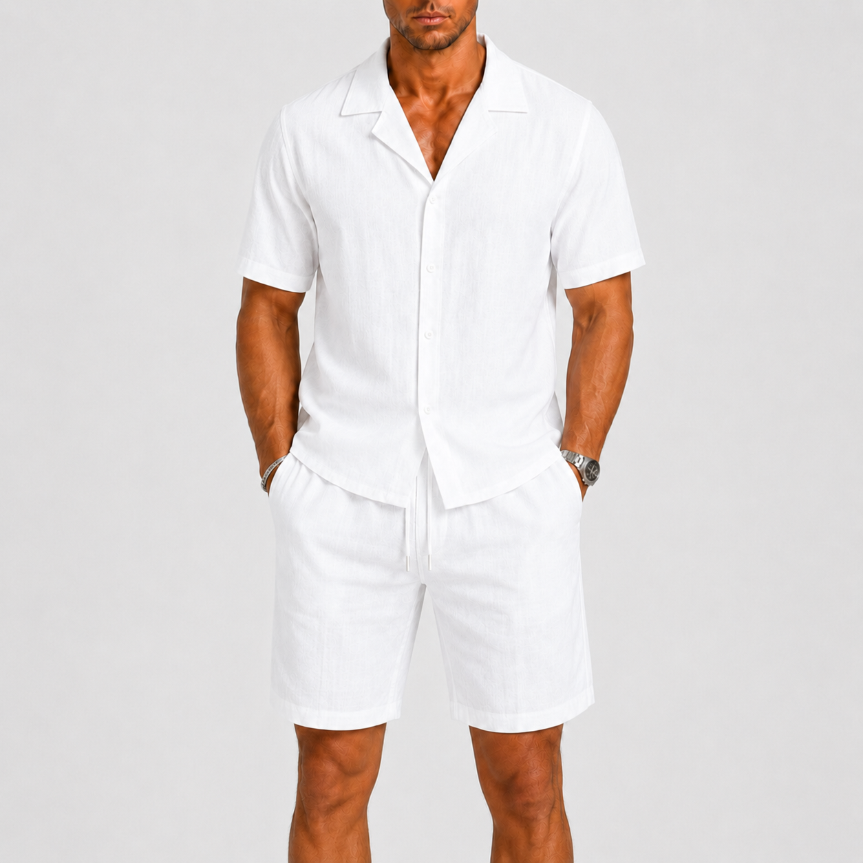 Men's Relaxed Linen Set with Camp-Collar Shirt